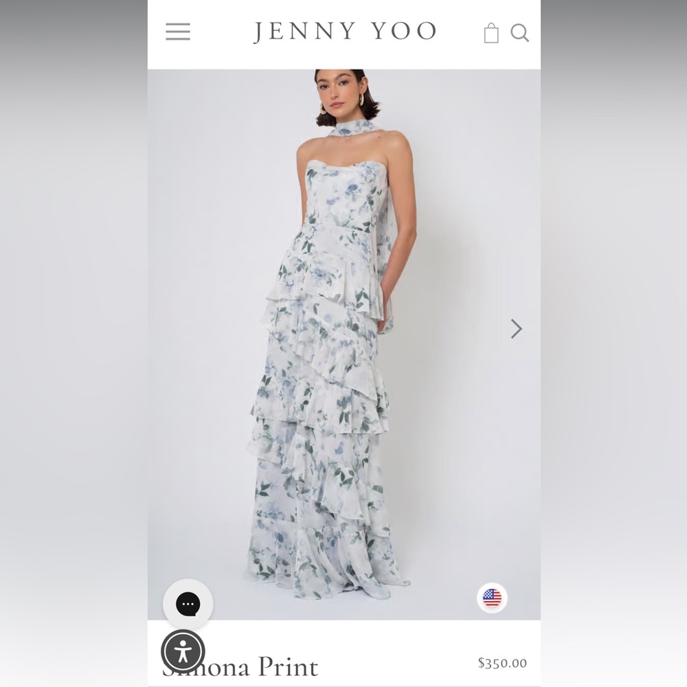Jenny Yoo Strapless Floral Dress - White and Blue